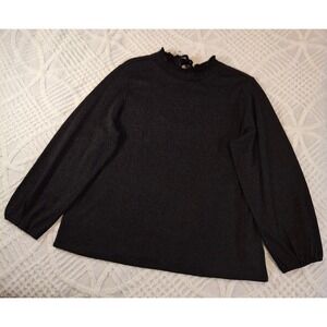 Talbots Plus 2X Black Sparkle Knit Mock Neck Tie Back Long Sleeve SweaterTop NWT
